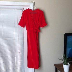 & Other Stories Red/Orange midi wrap dress